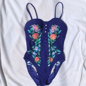 Floral Blue One Piece Swimsuit